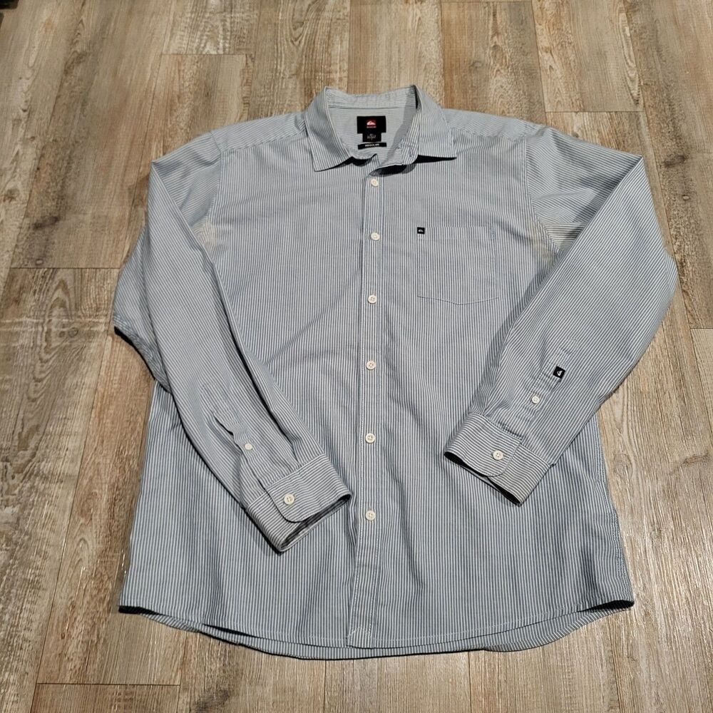 Quiksilver Regular Fit Pinstripe Long Sleeved Button Up Shirt Men's Size Large